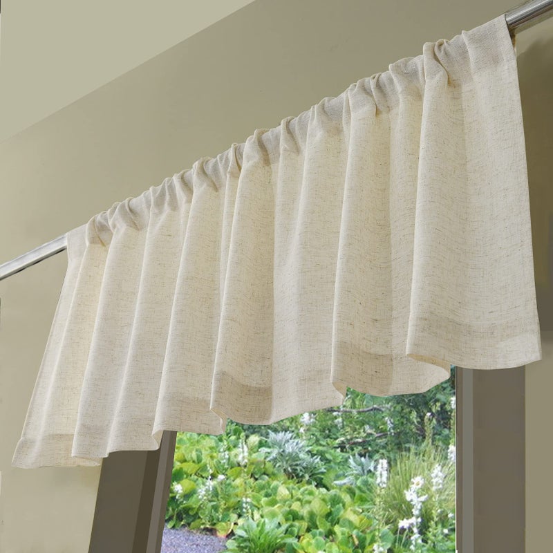 Valea Home Kitchen Valances for Windows, Faux Linen Valance Rod Pocket, Rustic Farmhouse Curtain Valances 18 inch Length for Bathroom Living Room, Natural, 1 Panel - Image 2