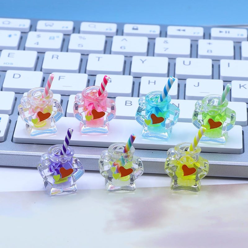 WinldMonmo 7 Pcs Transparent Luminous Wishing Bottle Charms â€“ Resin Star Jars & Mini Juice Bottle Pendants, Tiny Dangle Charms for DIY Jewelry Making, Bracelets, Necklaces, Earrings, Keychains & Craft Supplies - Image 3