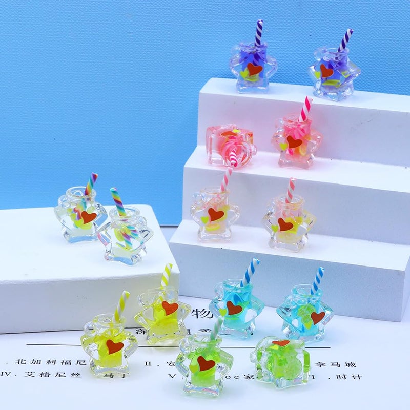 WinldMonmo 7 Pcs Transparent Luminous Wishing Bottle Charms â€“ Resin Star Jars & Mini Juice Bottle Pendants, Tiny Dangle Charms for DIY Jewelry Making, Bracelets, Necklaces, Earrings, Keychains & Craft Supplies - Image 4