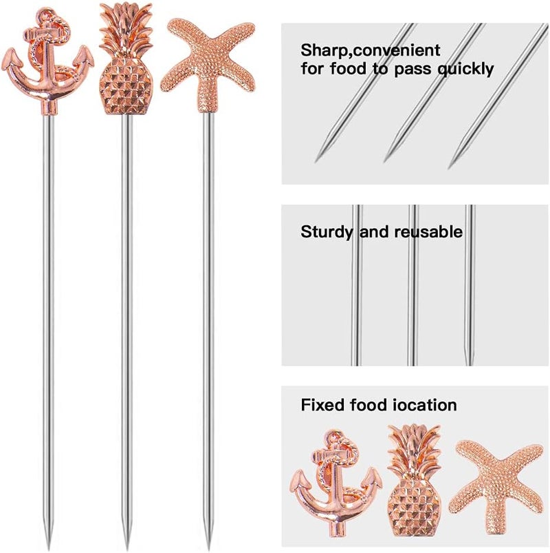 DEEKOUDT YES Time Martini Cocktail Picks Reusable Olive Picks Garnish Skewer Fruit Toothpicks Set of 9 (Rose Gold) - Image 3