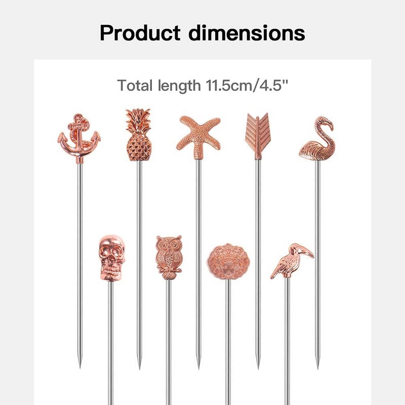 DEEKOUDT YES Time Martini Cocktail Picks Reusable Olive Picks Garnish Skewer Fruit Toothpicks Set of 9 (Rose Gold) - Image 2