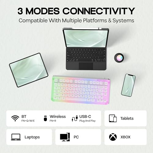 KiiBoom Jade75 75% Resin Molding Mechanical Keyboard, BT5.0/USB-C/2.4GHz Wireless Gaming Keyboard, QMK&VIA Programmable, RGB Backlits, Hot-Swappable, CNC+UV Case for Windows/Mac/Linux (Clear) - Image 5