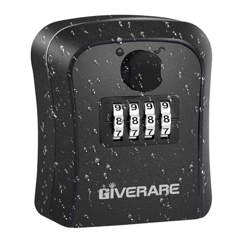 GIVERARE Lock Box, 4 Digits Combination Lockbox, Waterproof Outdoor Key Hider for House Key Storage Wall Mount Outside, Resettable Code Safe Security Password Boxes with Mounting Kit-Black - Image 1