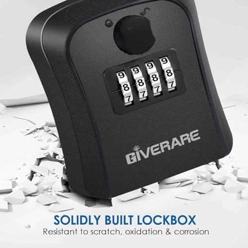 GIVERARE Lock Box, 4 Digits Combination Lockbox, Waterproof Outdoor Key Hider for House Key Storage Wall Mount Outside, Resettable Code Safe Security Password Boxes with Mounting Kit-Black - Image 5