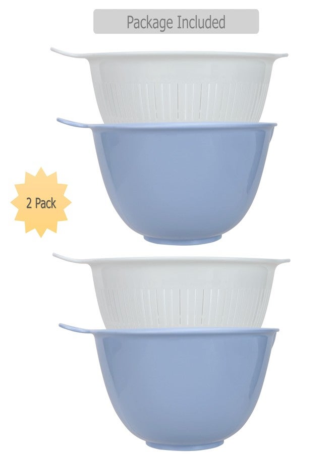 EIKS 2 Pack Plastic Kitchen Colander Basket with Strainer Bowl for Washing Draining Vegetables Fruit Grains Salad Cooing Preparation - Image 2
