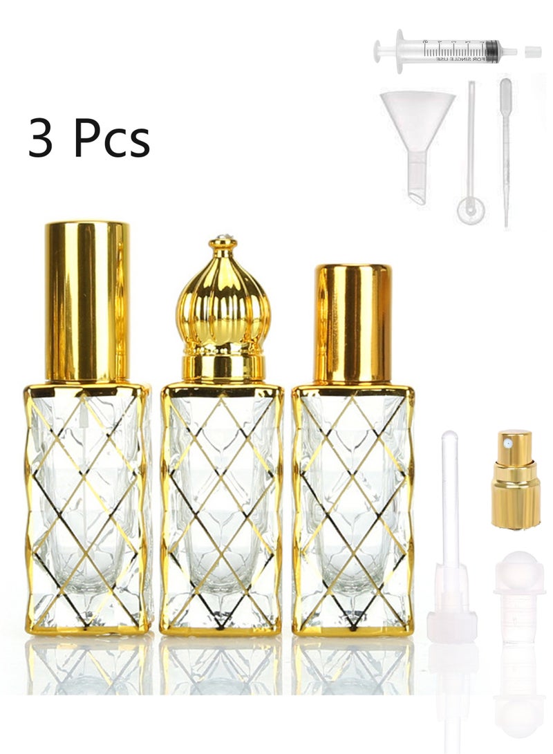 3 عبوات 10 مل زجاجة عطر مزخرفة قابلة لإعادة التعبئة ، زجاجات عطر عتيقة فارغة وزجاجة زيت أساسي ، زجاجة عطر زجاجية كريستالية مزخرفة ، هدية فتاة للنساء بديكور المنزل (رأس رذاذ / قضبان زجاجية / رأس كروي) - Image 1