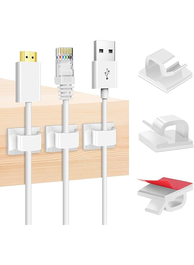 Adhesive Cable Clips White (60 PCS), Upgraded Wire Clips for Cable Management, Strong Cord Clips Wire Holders for The Wall, Under Desk, Led Strip, Electric Wires, Ethernet Cable Clips_Small