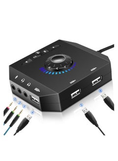T10 External Sound Card, USB Hubs, Audio Adapter, External Stereo Sound Card, 3.5mm Headphone Microphone Jack, Volume Control, Plug & Play (6-in-1) USB Audio Adapter for PC Windows, Mac, Laptops