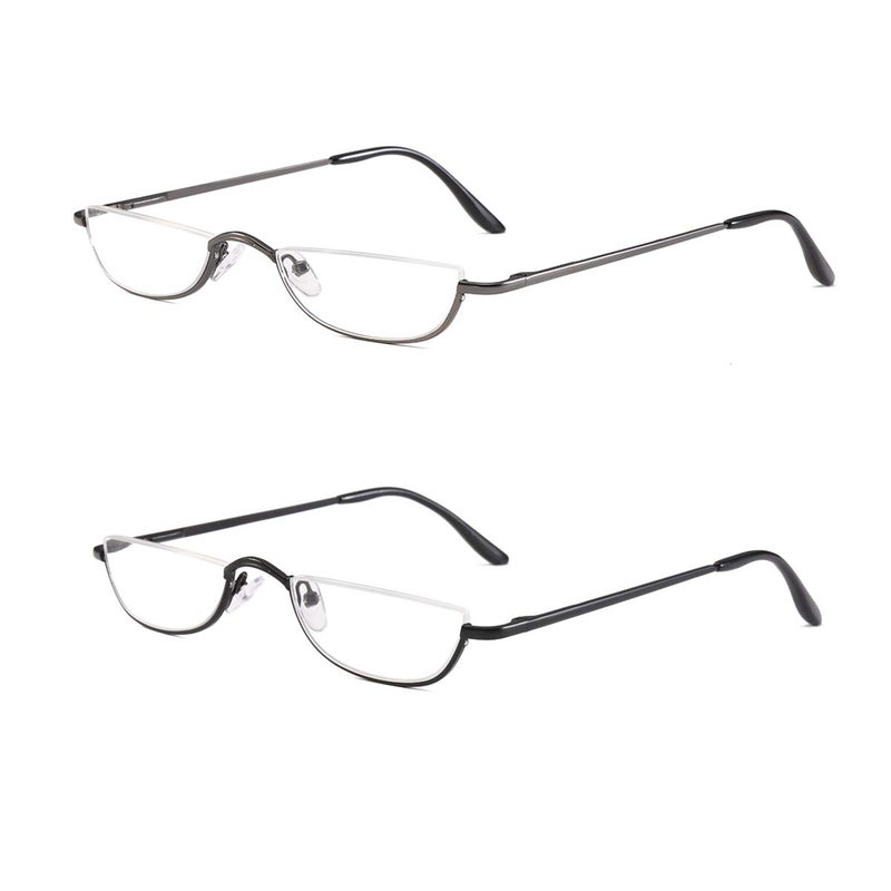 COVESATO Half Frame Reading Glasses Half Metal Moon Readers for Women Men 2 Pairs 250