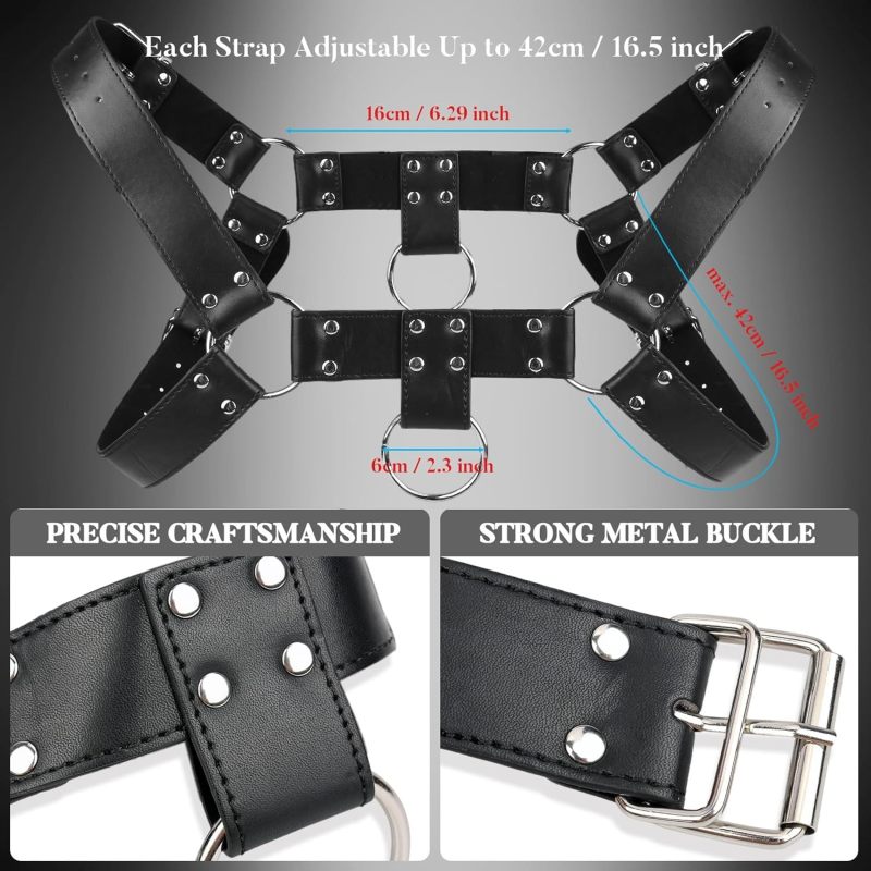 Men's Punk Harness - Black Leather Chest Harness with Structured Shoulder Straps for Gothic Punk Cosplay Party Outfits - Image 5