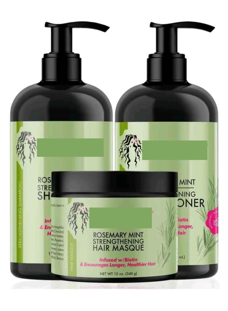 DubaiGallery Rosemary Mint Blend Strengthening Shampoo Leave In Conditioner And Hair Masque Set - Image 1