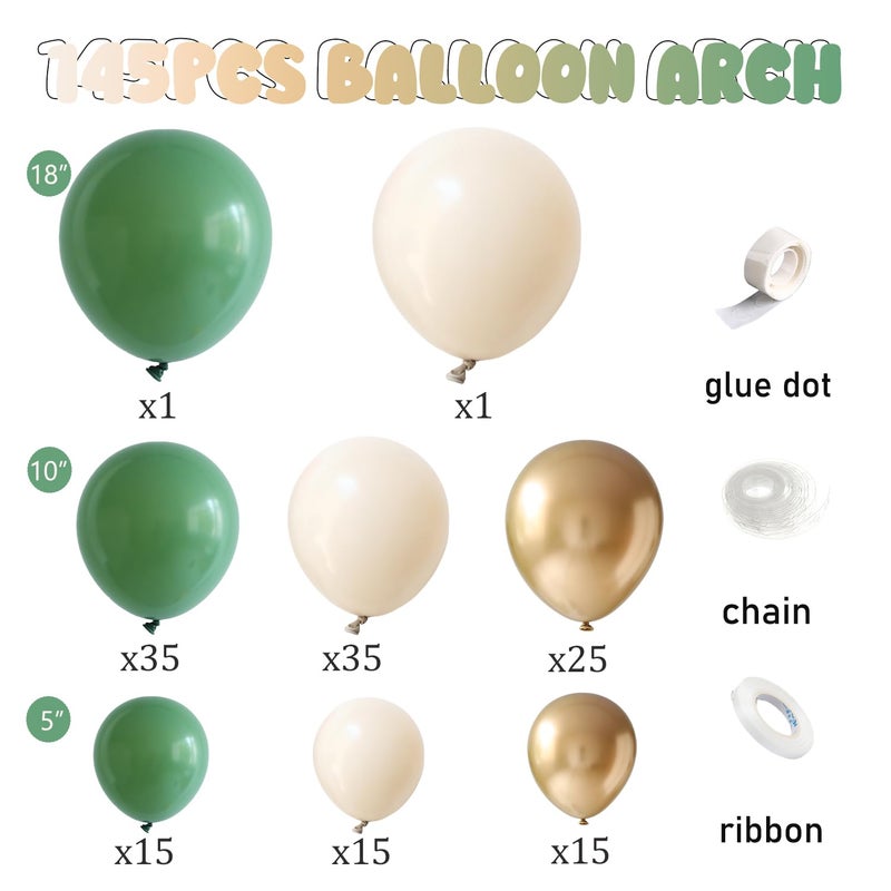 Tesochye Baptism Theme Party Decorations Balloons Kit,145 Pcs Sage Green White Sand Gold Balloons Arch for First Holy Communion Decorations God Bless Christening Party Birthday Baby Shower Wedding Decoration - Image 2