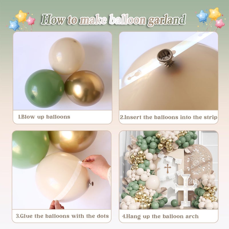 Tesochye Baptism Theme Party Decorations Balloons Kit,145 Pcs Sage Green White Sand Gold Balloons Arch for First Holy Communion Decorations God Bless Christening Party Birthday Baby Shower Wedding Decoration - Image 3