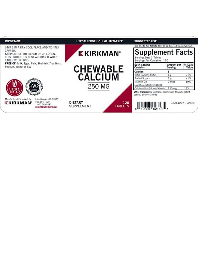 Kirkman Calcium 250Mg With Vitamin D3 120 Tablets Essential Minerals Helps Maintain Strong Bones Hypoallergenic - Image 4