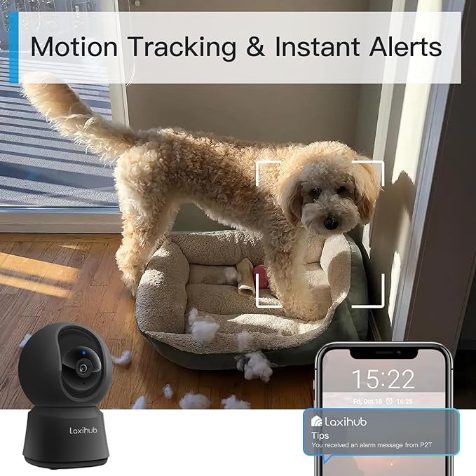 Laxihub P2F 5MP Indoor WiFi Pan tilt Zoom Home Security Camera, Baby Monitor with Camera and Audio, FHD, Night Vision, 2-Way Audio, AI Motion Detection Compatible with Alexa & Google Assistant - Image 4