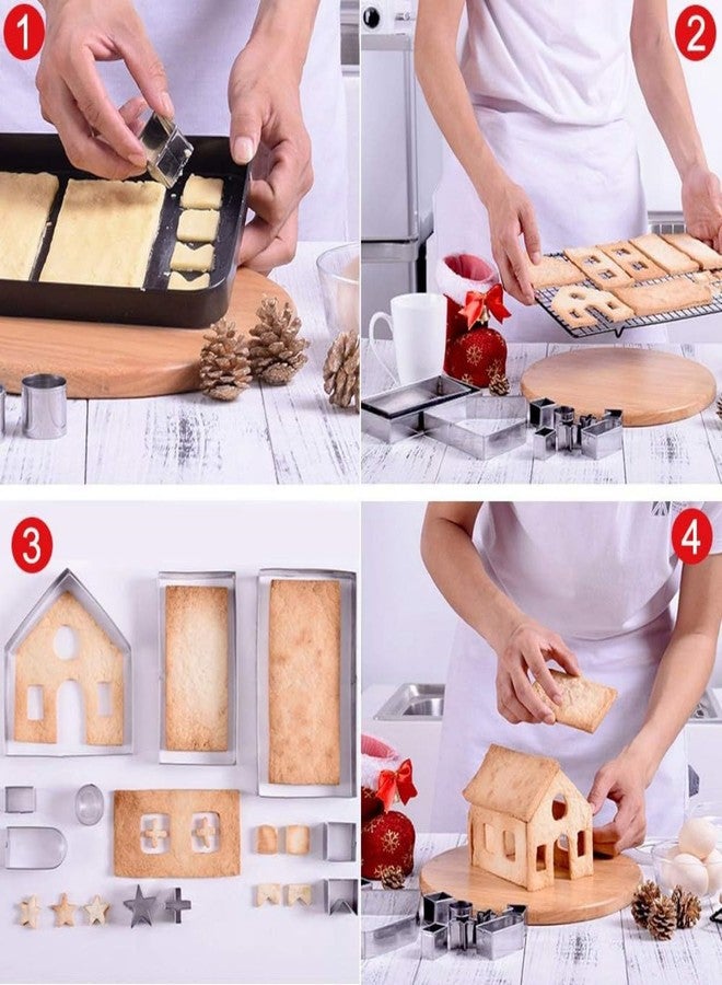 VTUGP Gingerbread House Cookie Cutters Shapes Set, Large 3D Gingerbread House Kit for Kids, 10Pcs Stainless Steel Biscuit Molds for Christmas Winter Holiday Baking and Decoration, Gift Package - Image 4