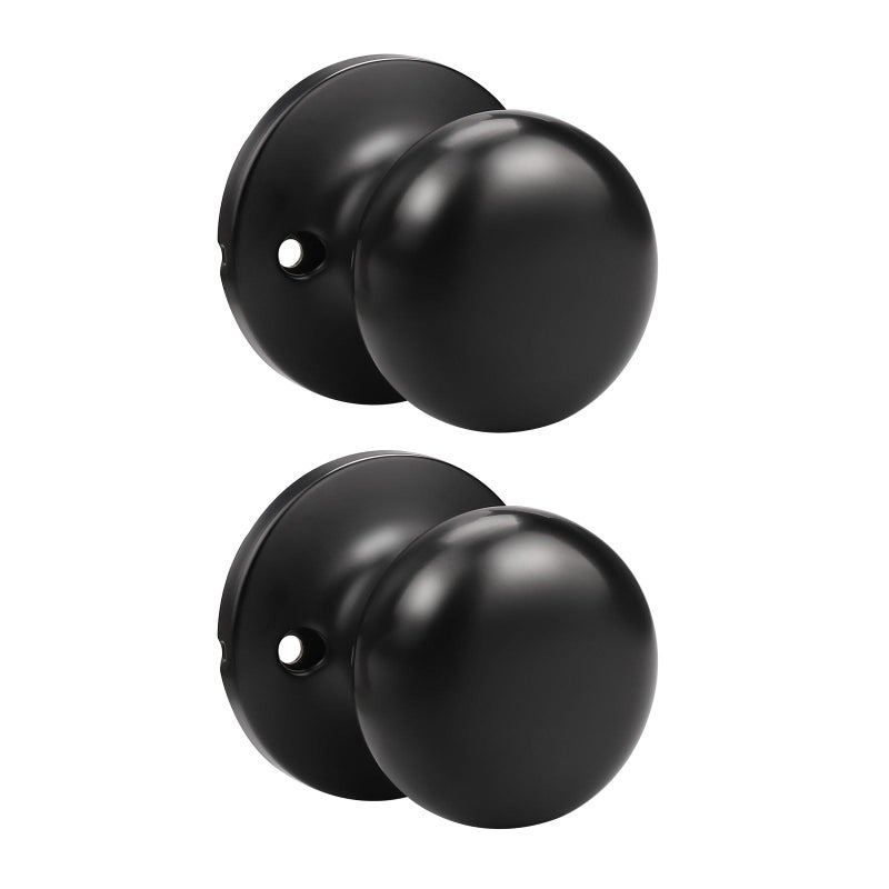 GOBEKOR 2 Pack Single Dummy Door Knobs Matte Black Interior Dummy Knobs for French Doors Round Door Knobs Stainless Steel Door Pull