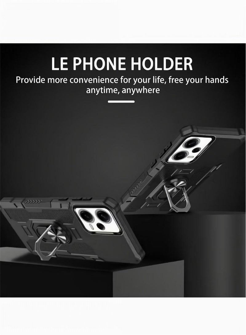 Phone Case for Xiaomi Redmi Note 12 Pro 5G Ring Holder Case with Shockproof Kickstand Magnet Stand Car Ring Military Grade Protector Hard Phone Back Cover Black - Image 3