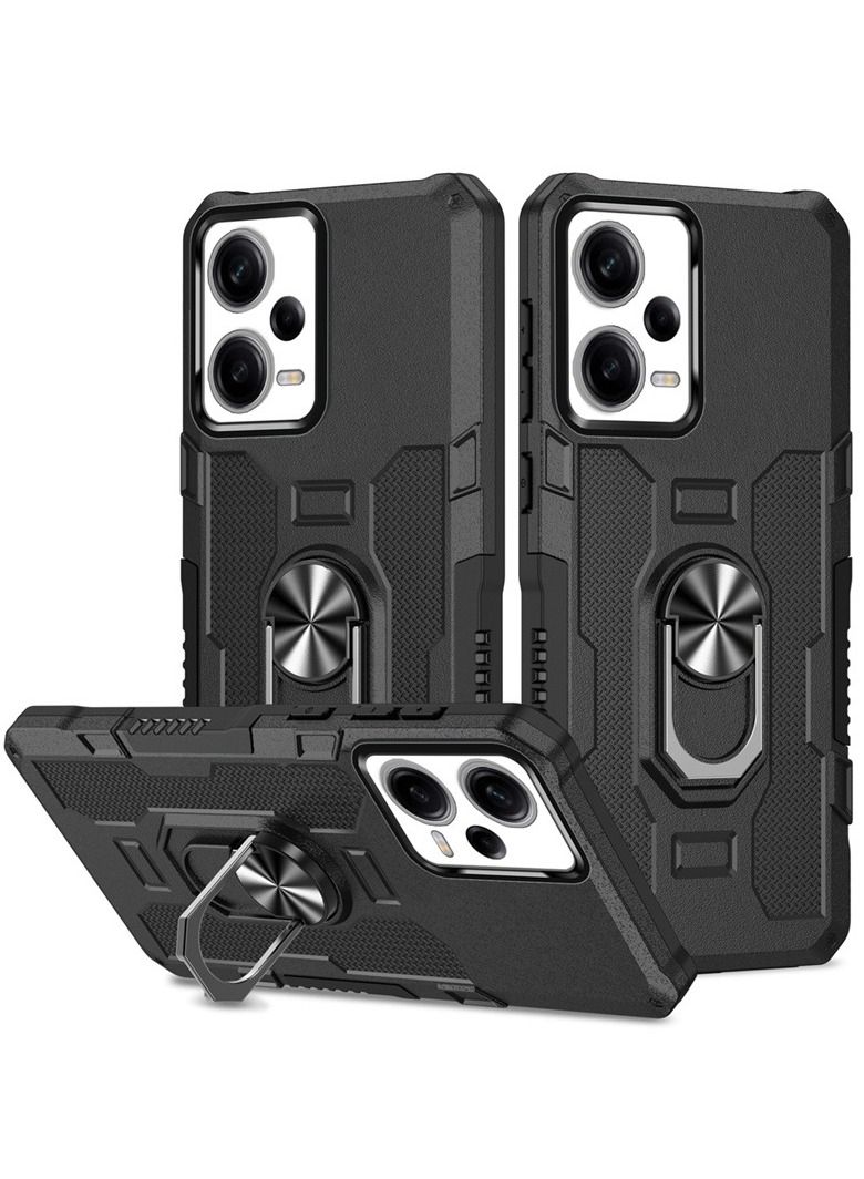 Phone Case for Xiaomi Redmi Note 12 Pro 5G Ring Holder Case with Shockproof Kickstand Magnet Stand Car Ring Military Grade Protector Hard Phone Back Cover Black - Image 1