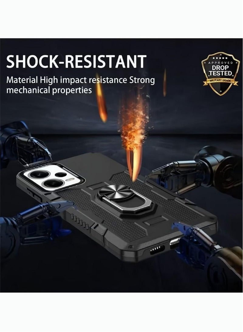 Phone Case for Xiaomi Redmi Note 12 Pro 5G Ring Holder Case with Shockproof Kickstand Magnet Stand Car Ring Military Grade Protector Hard Phone Back Cover Black - Image 2