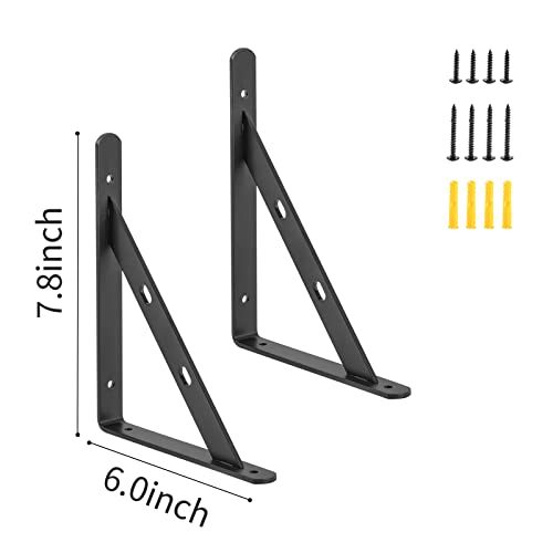 Firmetal 12 Pack 8" x 6" Heavy Duty Aluminum Alloy Shelf Brackets, Max Load 360 lbs, Black, Wall Mount - Image 4
