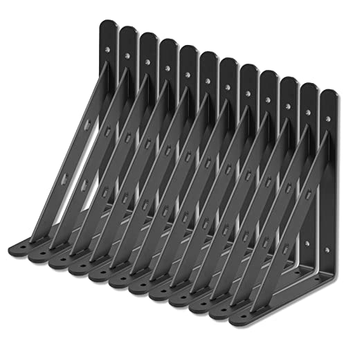 Firmetal 12 Pack 8" x 6" Heavy Duty Aluminum Alloy Shelf Brackets, Max Load 360 lbs, Black, Wall Mount - Image 1