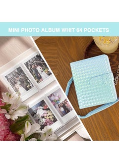 O Ozone Camera Case for Fujifilm Instax Mini 12 Instant Camera, PU Leather Glitter Woven Camera Bag with Shoulder Strap & 64 Pockets Mini Photo Album - Blue  - Image 4