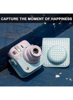 O Ozone Camera Case for Fujifilm Instax Mini 12 Instant Camera, PU Leather Glitter Woven Camera Bag with Shoulder Strap & 64 Pockets Mini Photo Album - Blue  - Image 5
