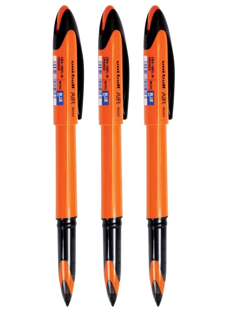 Uniball uni-ball Air UBA188ELM Roller Ball Pen (Orange Body, Blue Ink, Pack of 3) - Image 1