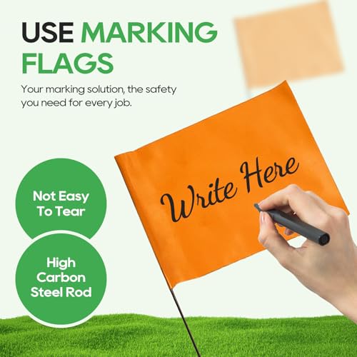 Zozen 50Pack Fluorescent Orange Marking Flags, Writable/15x4x5 Inch, Yard Flags for Lawn & Irrigation & Landscape & Sprinkler & Survey & Dog Training. - Image 4