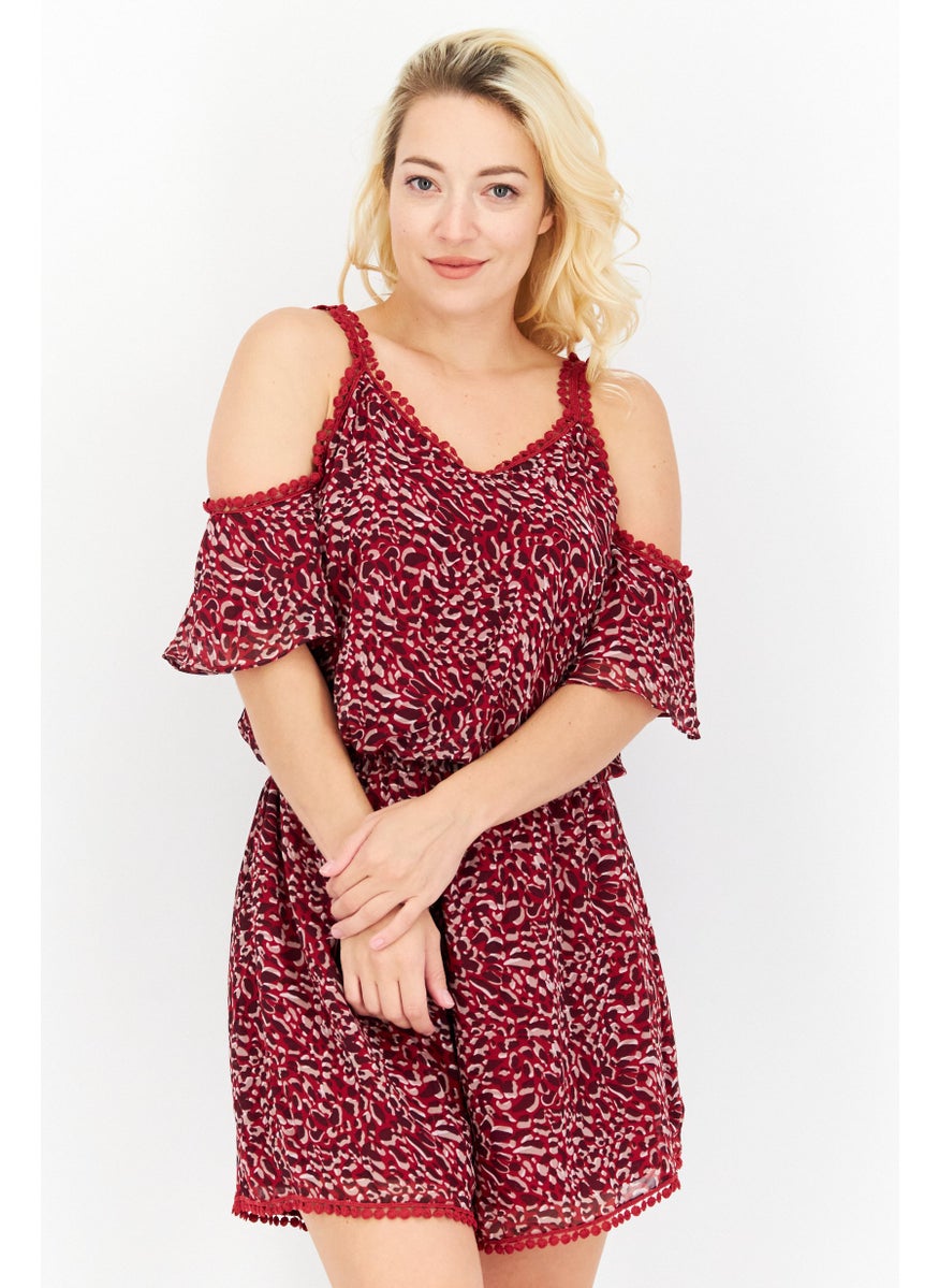 Women All Over Print Cold Shoulder Playsuits, Dark Red Combo - pzsku/ZF6AE1530206EFDDFB419Z/45/_/1737642153/8fdda6a9-a002-4727-96fb-934f0917d1f5