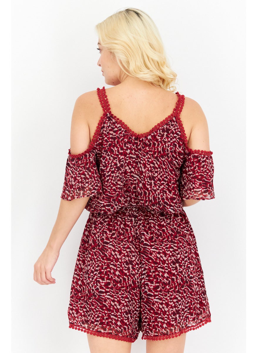 Women All Over Print Cold Shoulder Playsuits, Dark Red Combo - pzsku/ZF6AE1530206EFDDFB419Z/45/_/1739110450/4879517d-856c-416a-aba4-61bbb06a846b