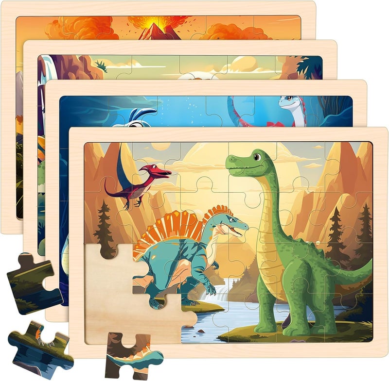 Duchong Puzzles for Kids Ages 46 4 Packs Wooden Dinosaur Puzzles for Toddlers Ages 35 Preschool Educational Dino Puzzles Boards Toys Gifts for 3 4 5 6 Boys Girls - Image 3