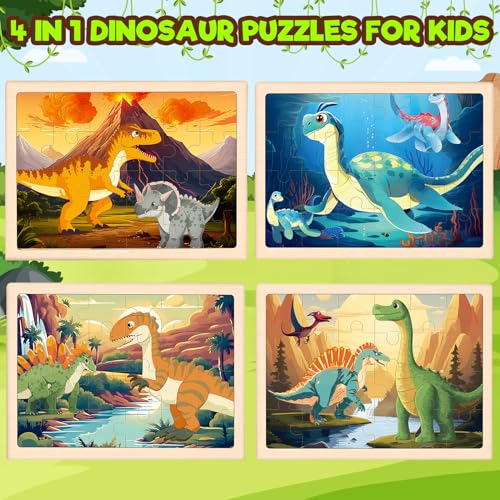 Duchong Puzzles for Kids Ages 46 4 Packs Wooden Dinosaur Puzzles for Toddlers Ages 35 Preschool Educational Dino Puzzles Boards Toys Gifts for 3 4 5 6 Boys Girls - Image 5
