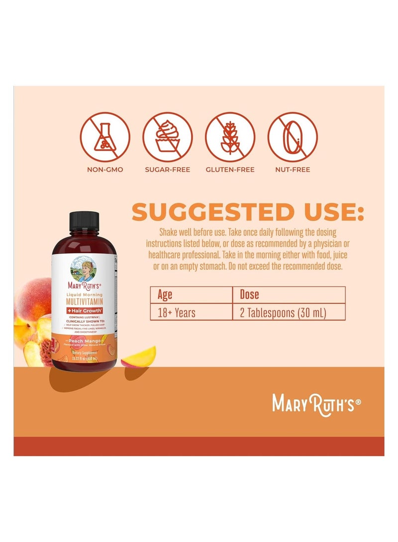 MaryRuth's Liquid Morning Multivitamin + Hair Growth, Peach Mango, 15.22 fl oz (450 ml) - Image 3