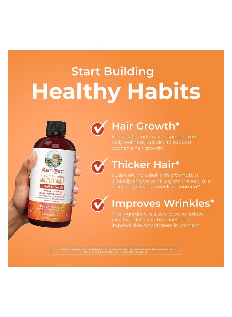 MaryRuth's Liquid Morning Multivitamin + Hair Growth, Peach Mango, 15.22 fl oz (450 ml) - Image 4