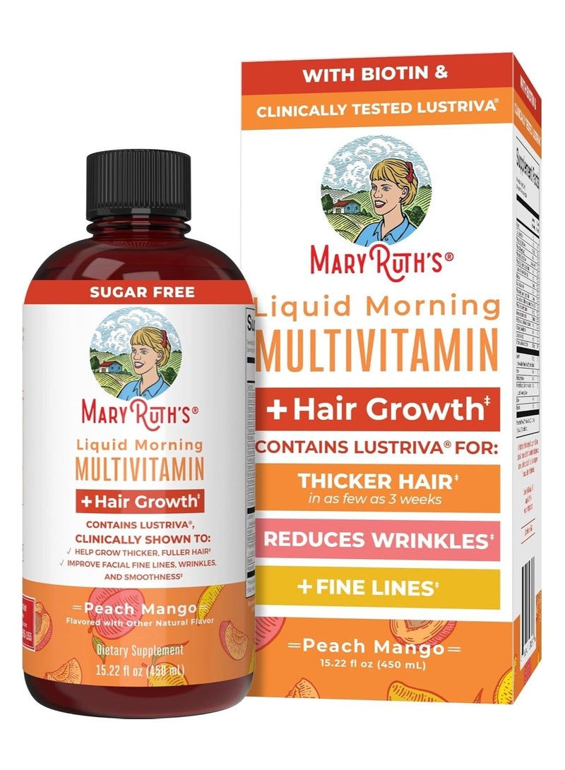MaryRuth's Liquid Morning Multivitamin + Hair Growth, Peach Mango, 15.22 fl oz (450 ml) - Image 2