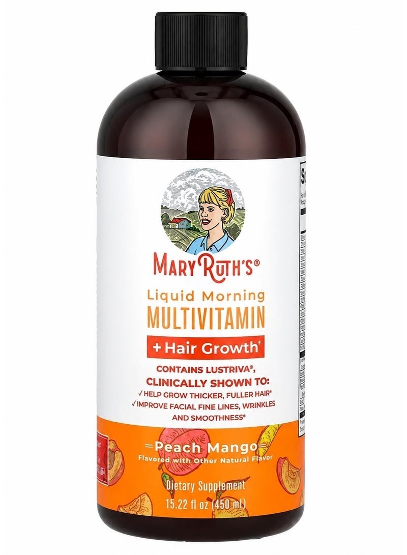 MaryRuth's Liquid Morning Multivitamin + Hair Growth, Peach Mango, 15.22 fl oz (450 ml) - Image 2