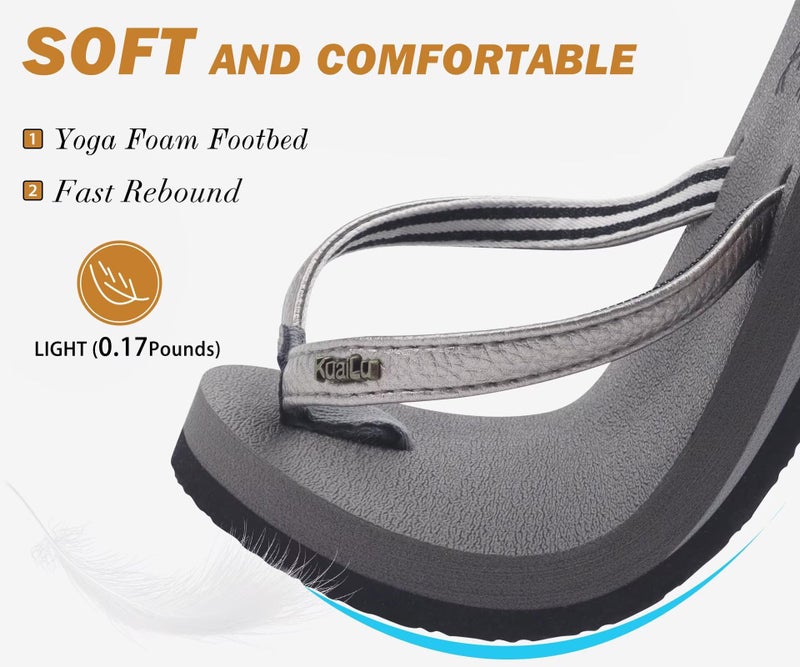 KuaiLu Womens Arch Support Flip Flops Comfortable Yoga Mat Slip on Leather Walking Thong Cushion Sandals Summer Beach Orthotic Slides Travel Essentials Indoor Outdoor Slippers Shoes Grey Size 8 - Image 4