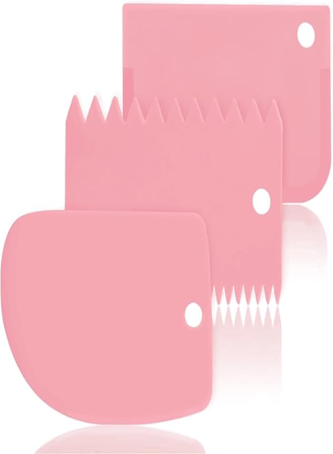 Cake Scraper Cake Decorating Comb - SURDOCA Cake Scraper Smoother, Flexible Plastic Dough Scraper For Bread Making, Reusable Pastry Pizza Dough Cutter Baking Edge Stripe Decorating Tool - Pink