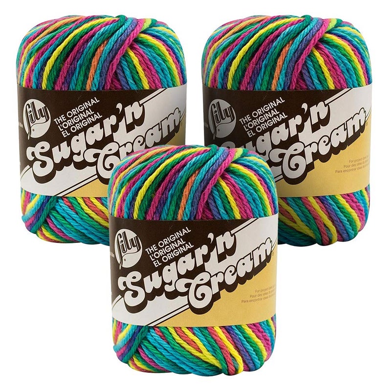 Lily Lily Sugarn Cream Ombre Yarn  4 Medium Gauge 100 Cotton  2 oz  Psychedelic 3Pack
