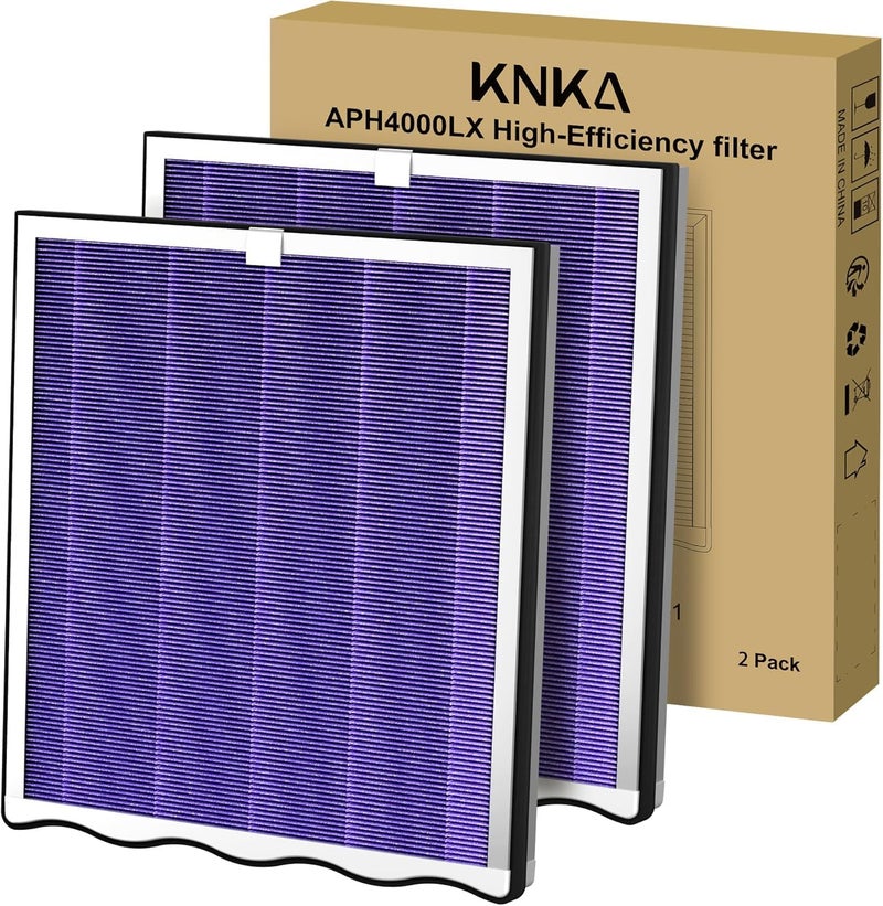 Replacement Filter for APH4000 Air Purifier, Pack of 2 (Purple) - HEPA Performance (Sleep Mode) & Activated Carbon Against Smoke, Kitchen Odours & VOCs
