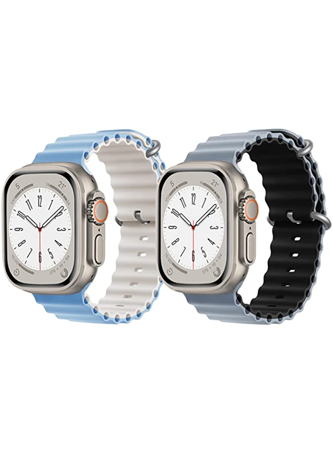 IAF Silicone Ocean Band Strap for Apple Watch Ultra 8 49mm Sky Blue/White Double Side Strap with Light Blue/Black Double Side Strap Set of 2