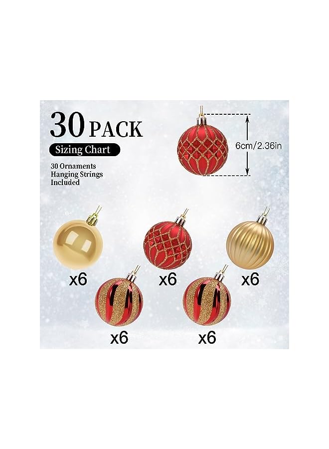 The Bros The Bro 30ct 2.36 Inch Christmas Tree Balls Ornaments, Colored Shatterproof Plastic Decorative Baubles Decorations for Xmas Tree Decor Holiday Party Wedding Decoration (Red & Gold, 60mm) - Image 2