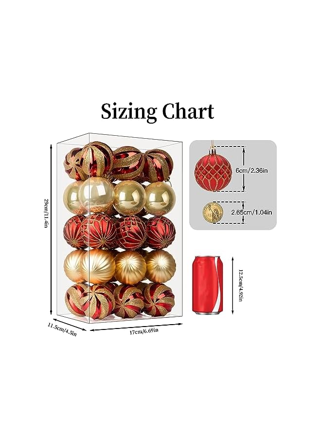 The Bros The Bro 30ct 2.36 Inch Christmas Tree Balls Ornaments, Colored Shatterproof Plastic Decorative Baubles Decorations for Xmas Tree Decor Holiday Party Wedding Decoration (Red & Gold, 60mm) - Image 3