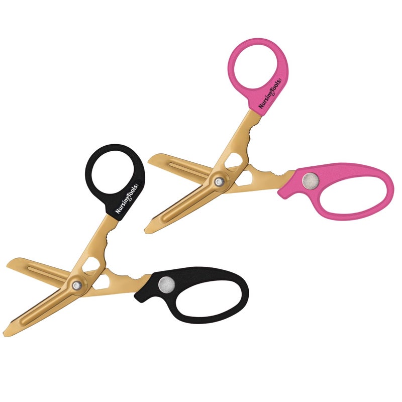 Nursingtools Hummingbird 4 in 1 Medical Scissors - Compact Pocket Size Trauma Shears for Nurses, Students, Respiratory Therapists, Veterinarians, and Medical Professionals (Black + Pink) - Image 1