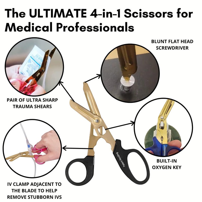 Nursingtools Hummingbird 4 in 1 Medical Scissors - Compact Pocket Size Trauma Shears for Nurses, Students, Respiratory Therapists, Veterinarians, and Medical Professionals (Black + Pink) - Image 2