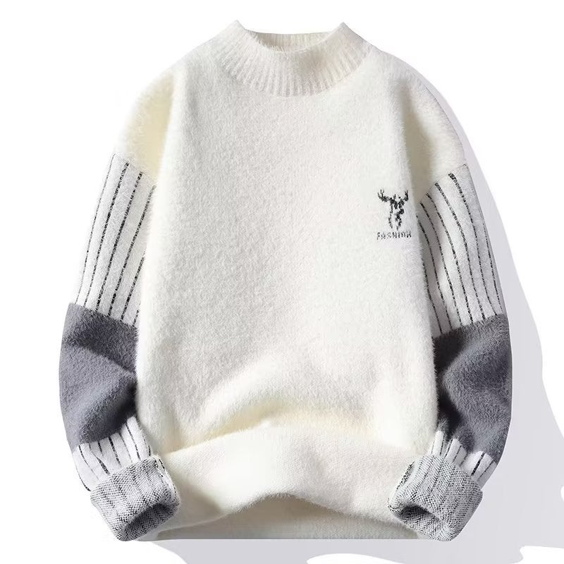 Mens Winter Sweater Fleece-Lined Thick Knitwear Black  - Image 2