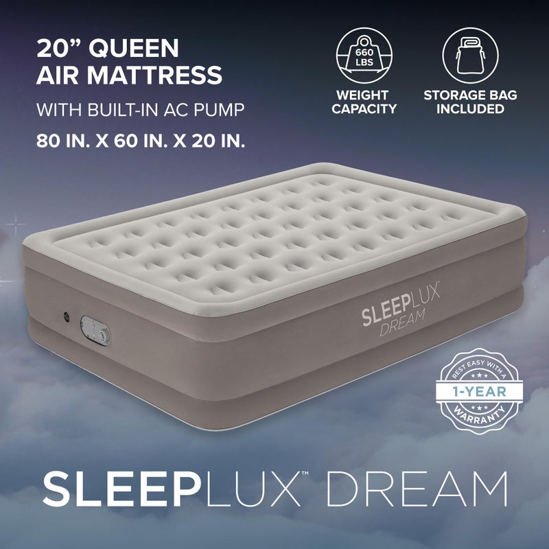 SLEEPLUX Dream Luxury Queen Air Mattress, Built-in Dual Pump, Stays Inflated All Night, 20â€ Double-High Blow-Up Airbed with Coil Beams, for Guests, RV Camping & Home, 1-Year Warranty - Image 2