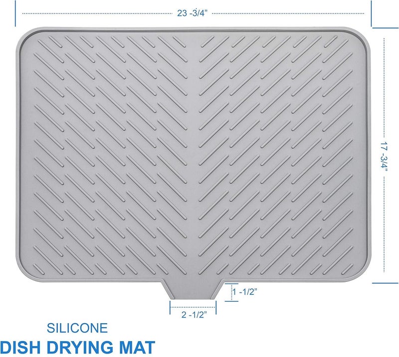 iDream Silicone Dish Drying Mat for Kitchen - Built-in Drain Lip | Hygienic Drying Pad - Sturdy Compact Easy to Clean Tray Protects Surfaces Prevents Water Build Up (23 X 17 Inches) - Image 2